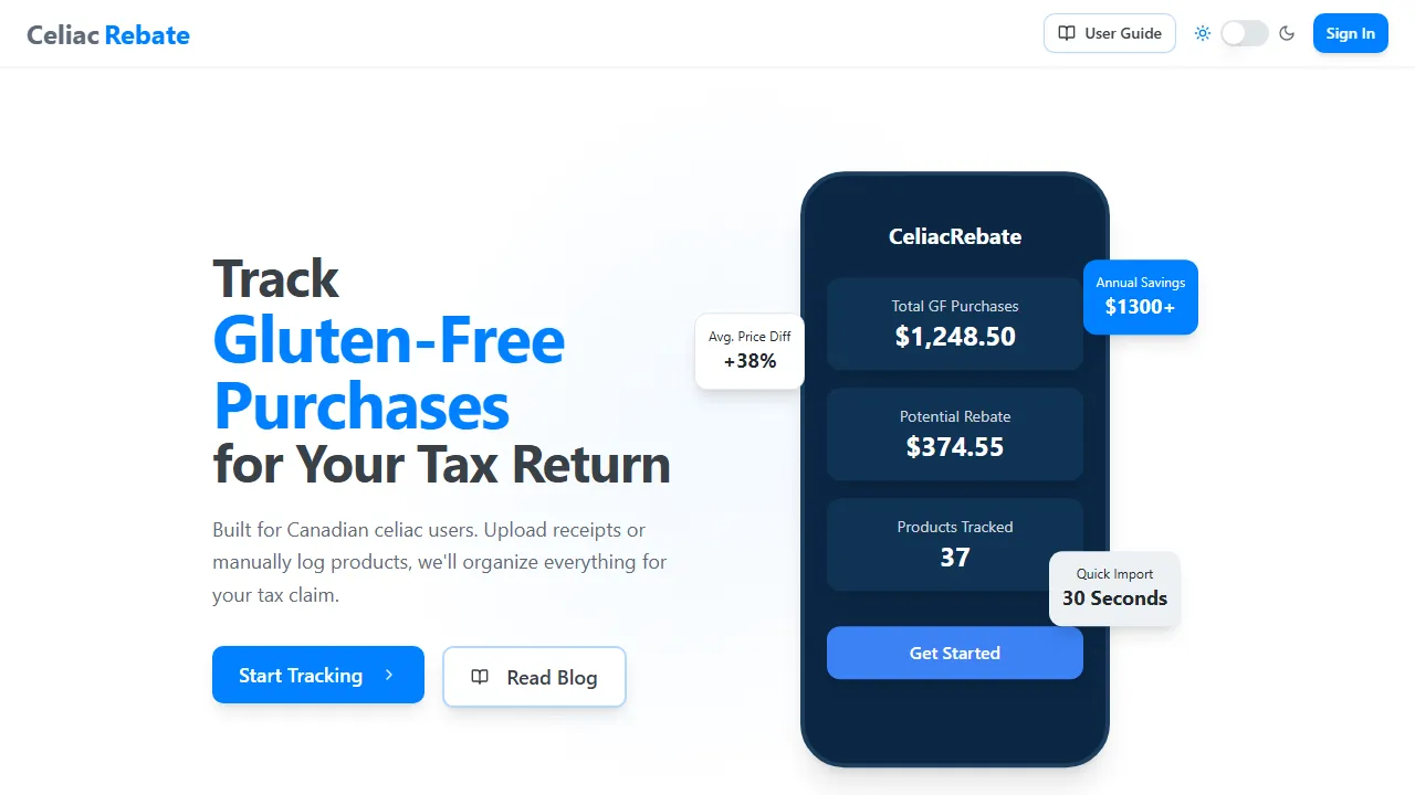 celiacrebate.com - Gluten-Free Expense Tracker for Tax Claims screenshot