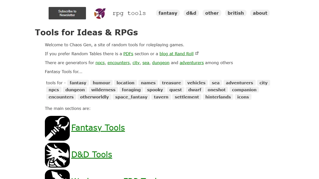 chaosgen.com - RPG Tools and Article Resource screenshot