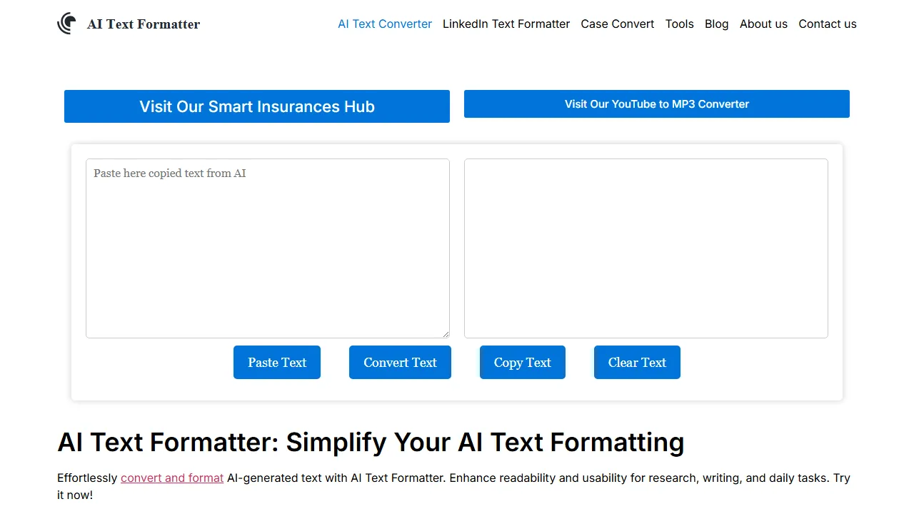 chatgpttextformatter.com - AI Text Formatting and Conversion screenshot