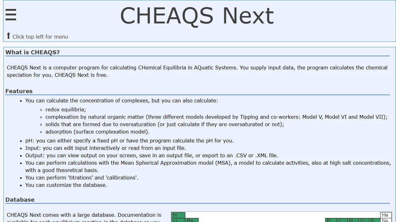 cheaqs.eu - Chemical Speciation Software for Aqueous Systems screenshot