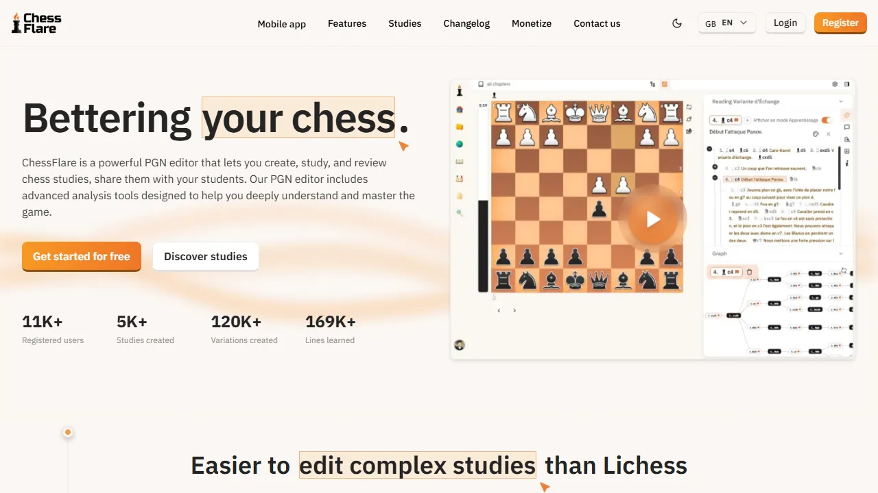 chessflare.com - Online Chess Study Editor screenshot