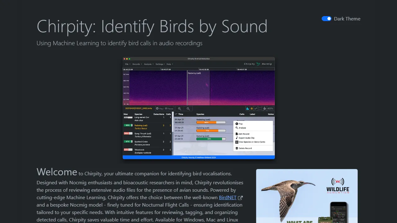 chirpity.mattkirkland.co.uk - Bioacoustic Monitoring Made Easy screenshot