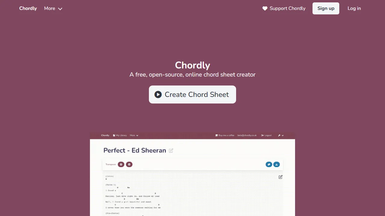 chordly.co.uk - Free Online Chord Sheet Software screenshot
