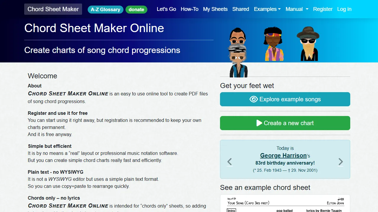 chordsheet.com - PDF Chord Sheet Creator Online screenshot