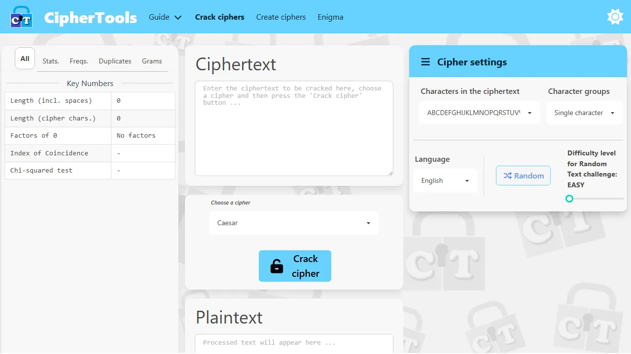 ciphertools.co.uk - Free Online Cryptogram and Cipher Solver Tool screenshot