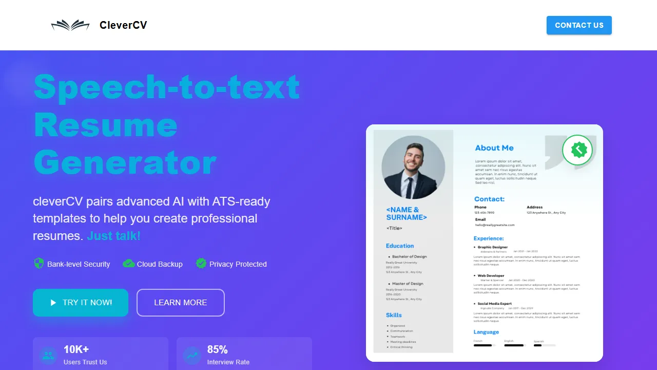 clevercv.net - AI-Powered Resume and CV Maker screenshot