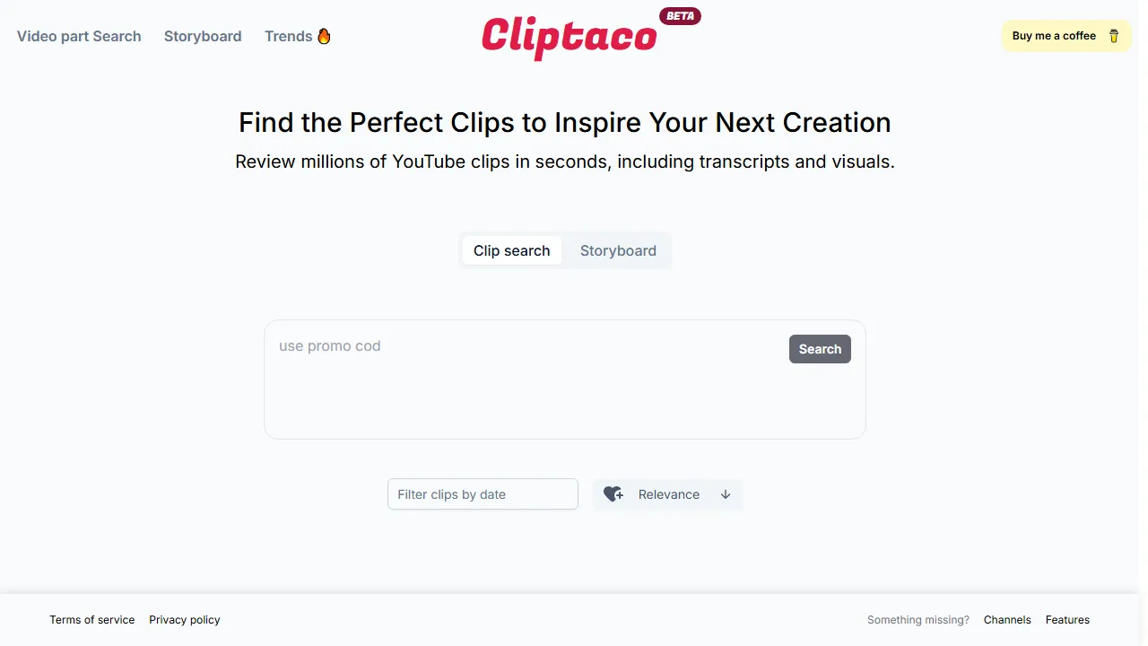 cliptaco.com - AI-Powered YouTube Video Search Engine Tool screenshot