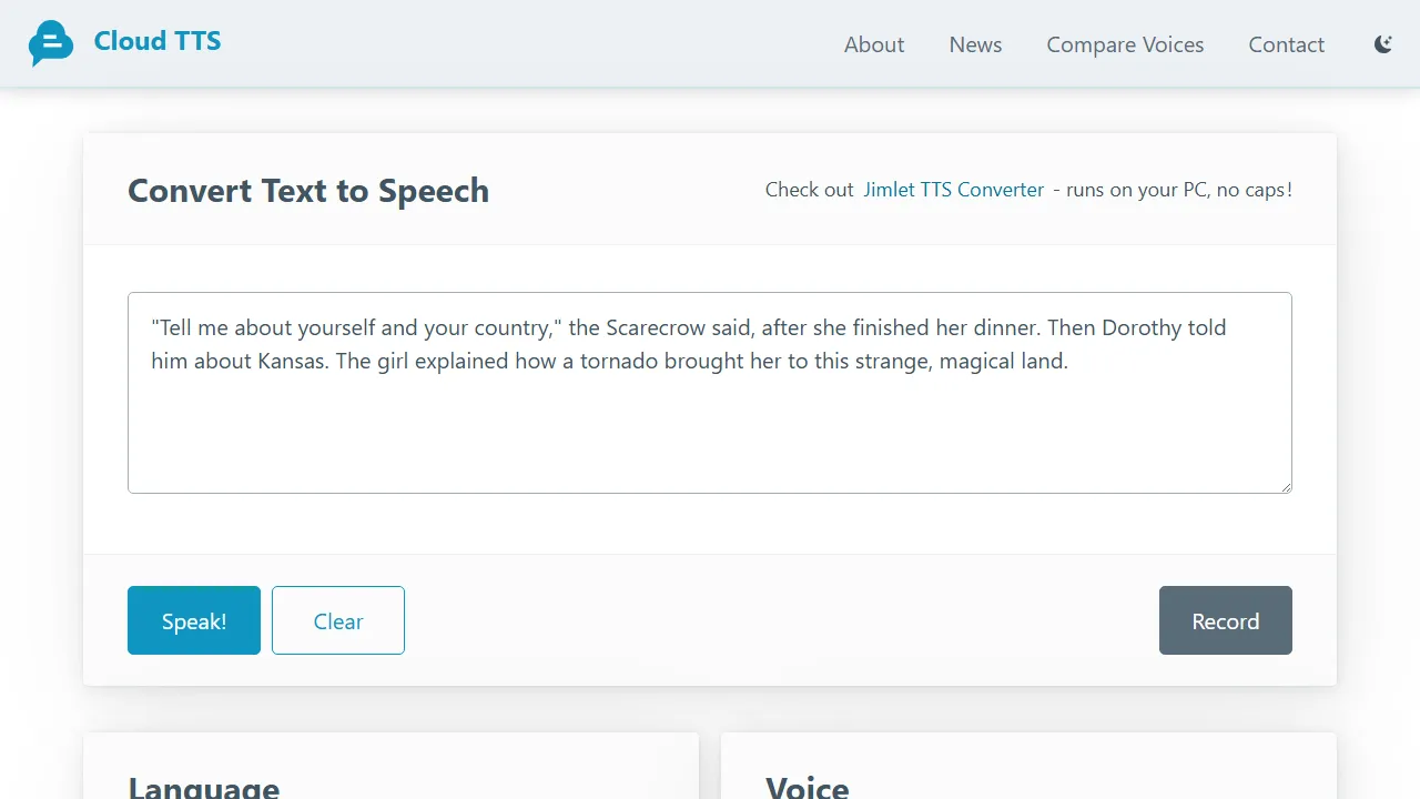 cloudtts.com - AI Voice Generator Using Text to Speech screenshot