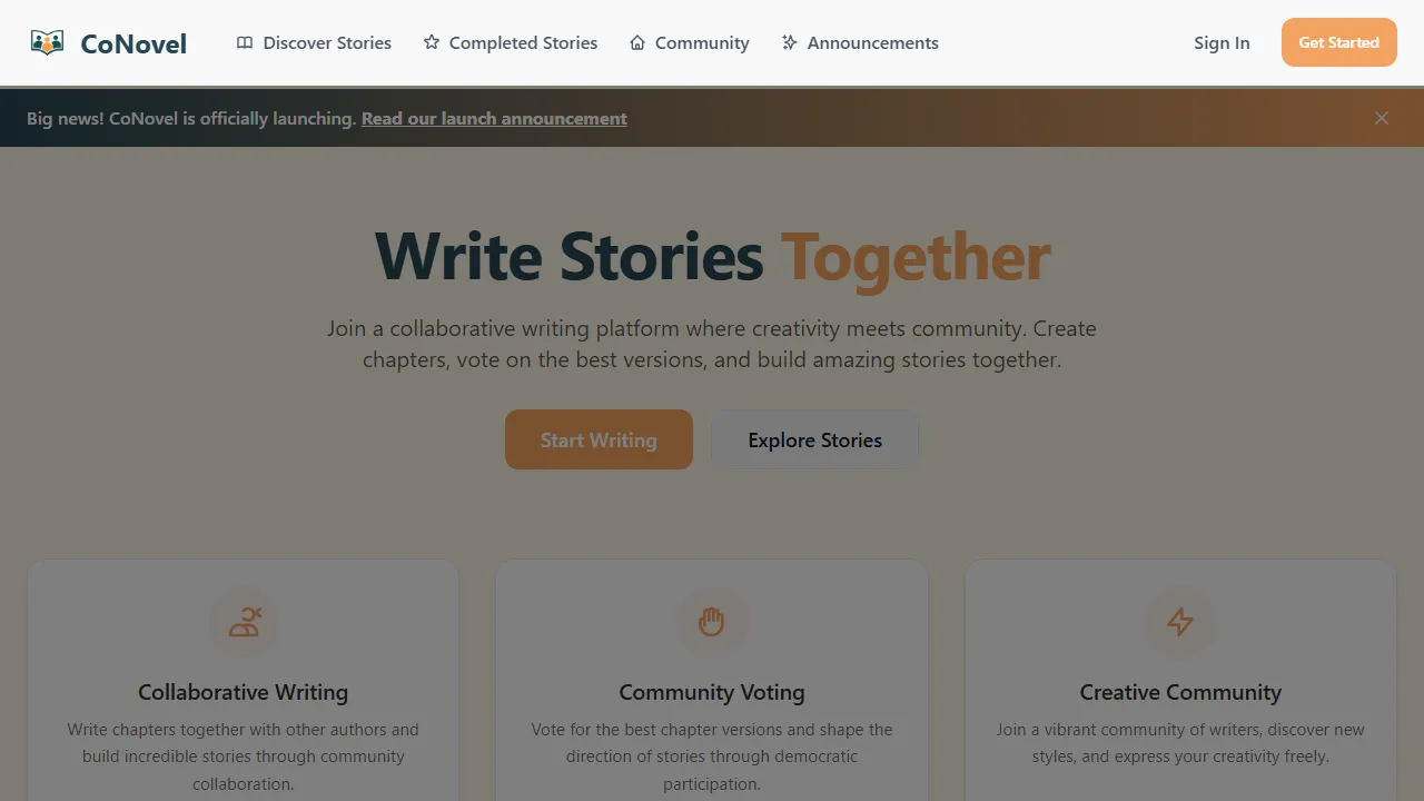 co-novel.com - Collaborative Storytelling Platform For Writers screenshot
