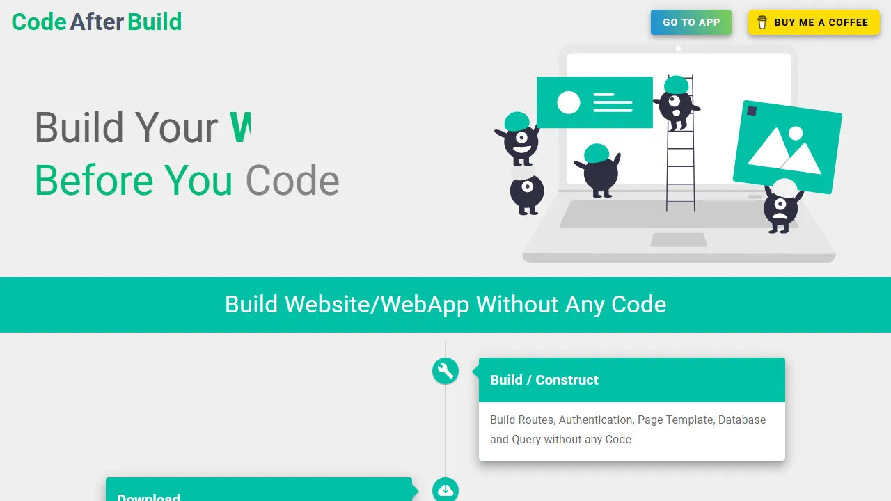 codeafterbuild.com - Free Website App Builder No-Code Platform screenshot