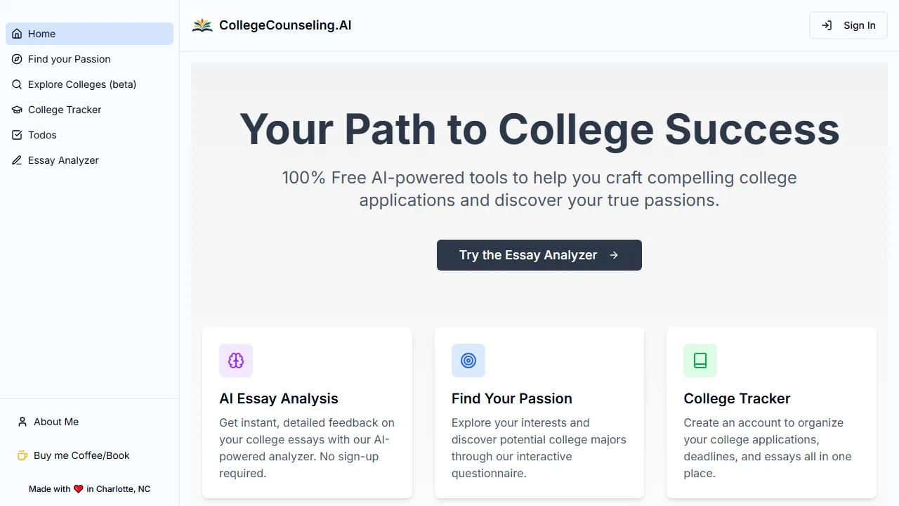 collegecounseling.ai - Free AI College Application Assistance Tool screenshot