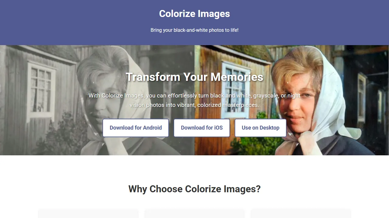 colorizeimages.com - Automatically Colorize Black and White screenshot