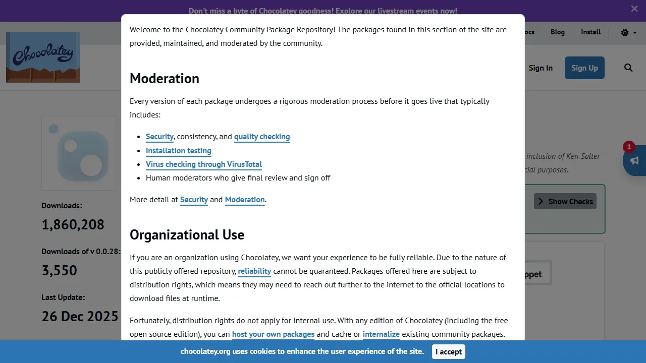 community.chocolatey.org - Windows Log Rotation and Management Automation Tool screenshot