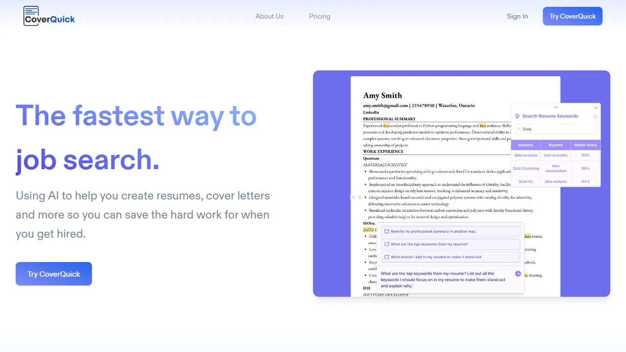 coverquick.co - Free Cover Letter Builder - Generator Online screenshot
