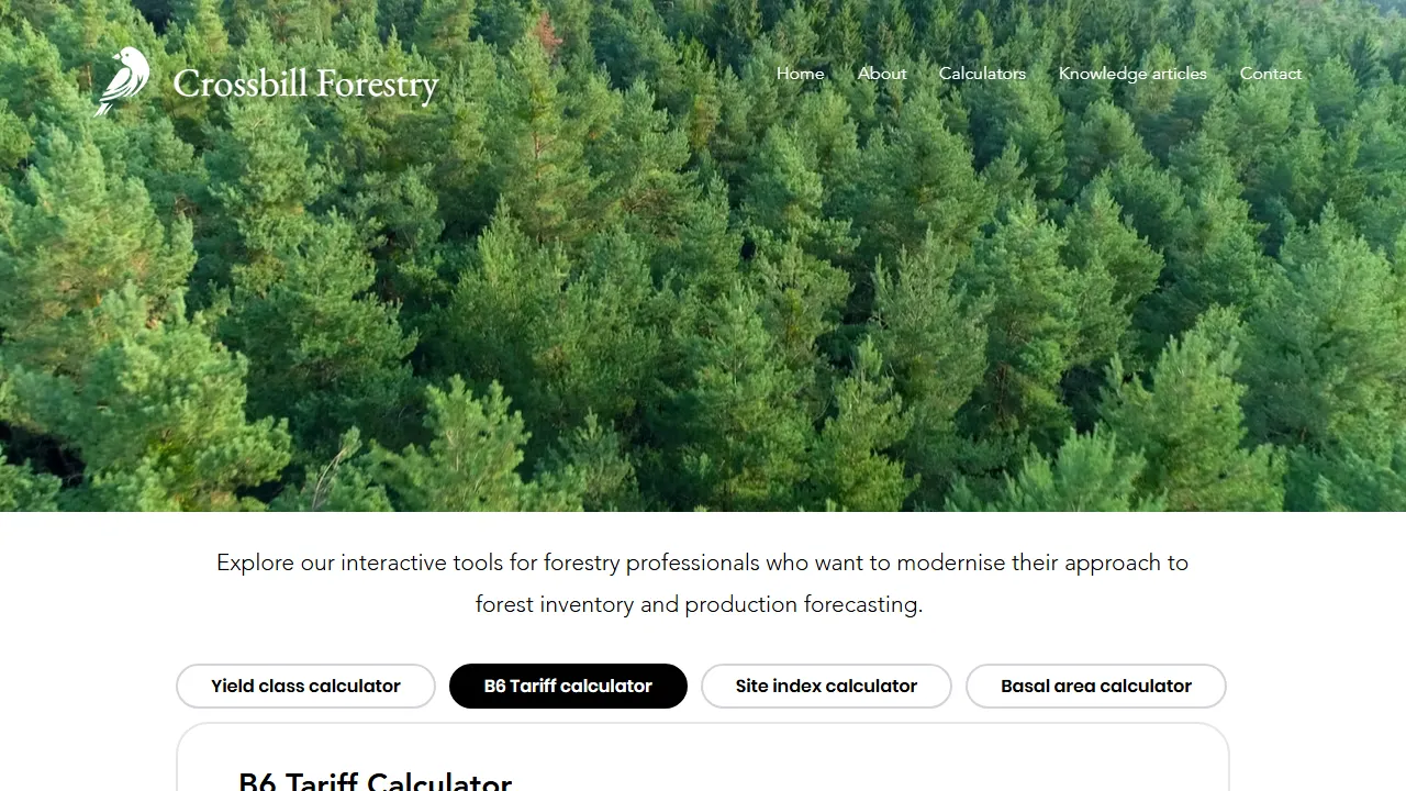 crossbillforestry.co.uk - Free Forestry Tools for Professionals Online screenshot