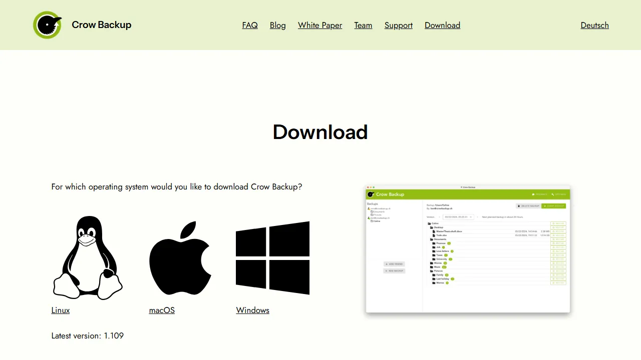 crowbackup.ch - Free Data Backup Using Unused Storage screenshot