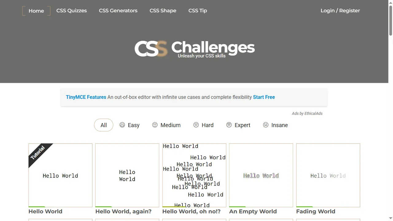 css-challenges.com - Online CSS Challenges and HTML CSS Challenges screenshot