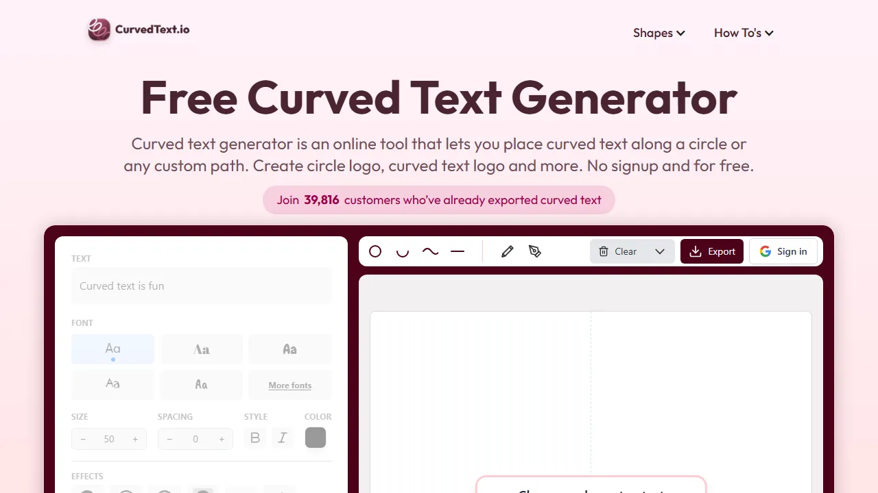 curvedtext.io - Free Online 3D Text Generator and Creator screenshot