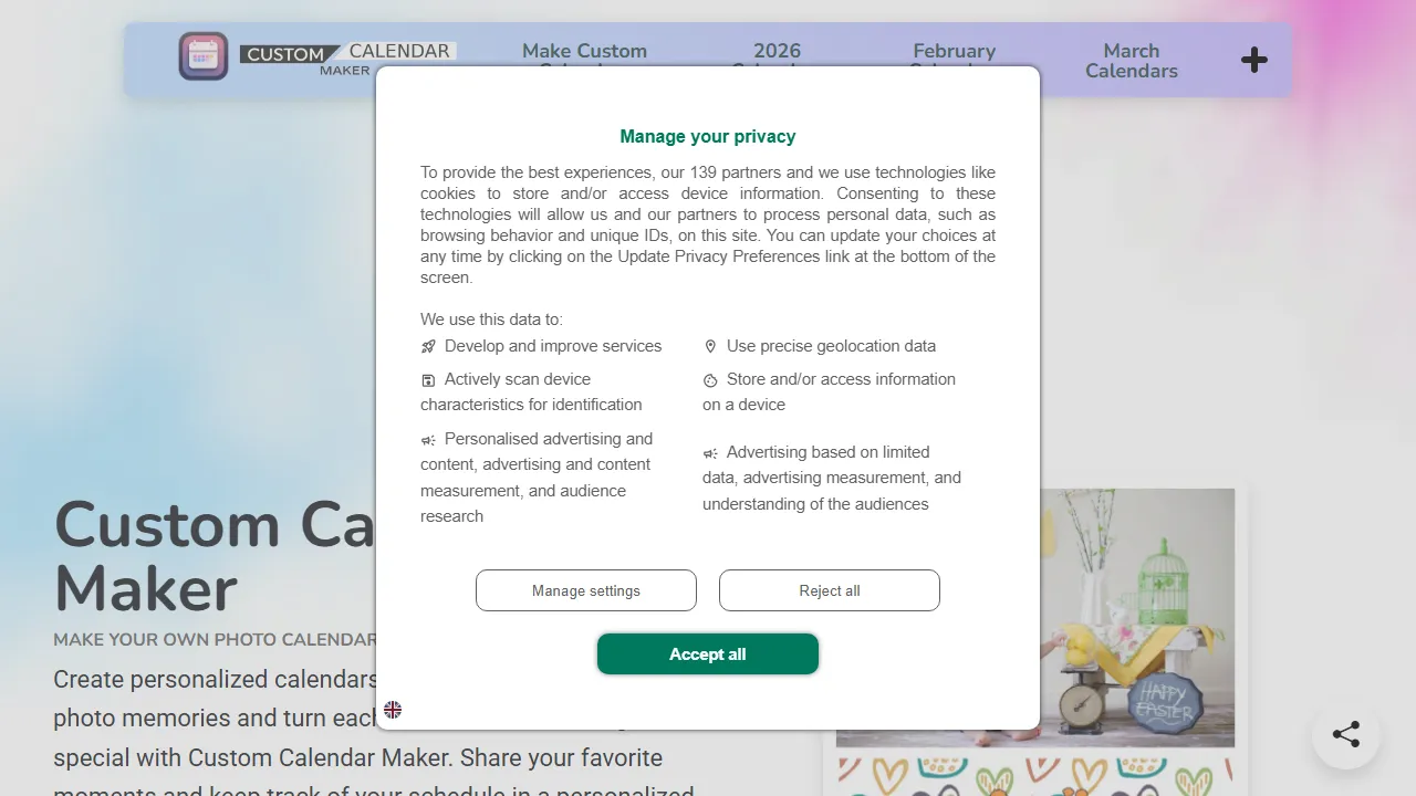 customcalendarmaker.com - Free Printable and Photo Calendars screenshot