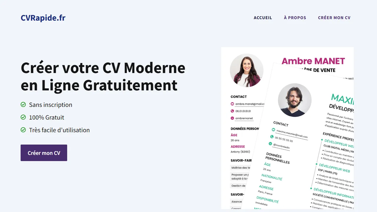 cvrapide.fr - Free Online Resume Builder Tool screenshot