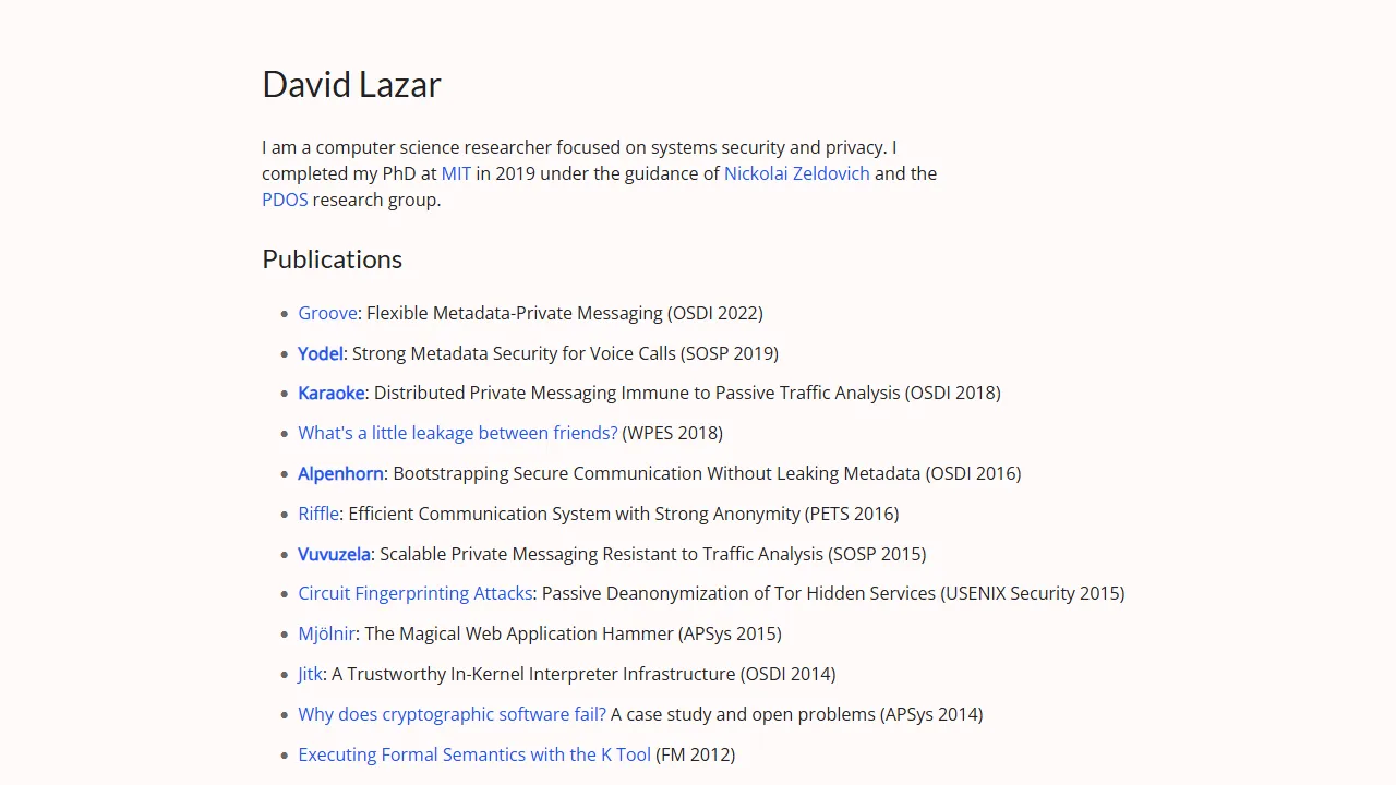 davidlazar.org - Secure Messaging App for Metadata Privacy screenshot