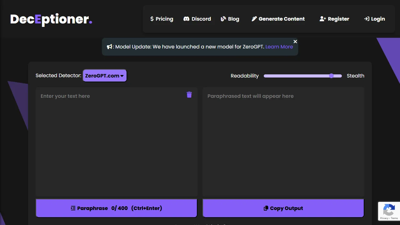 deceptioner.site - Free AI Detection Bypass Tool screenshot