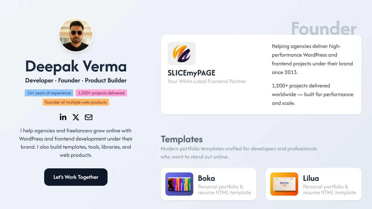 deepakverma.me - Frontend Tools and HTML Templates screenshot