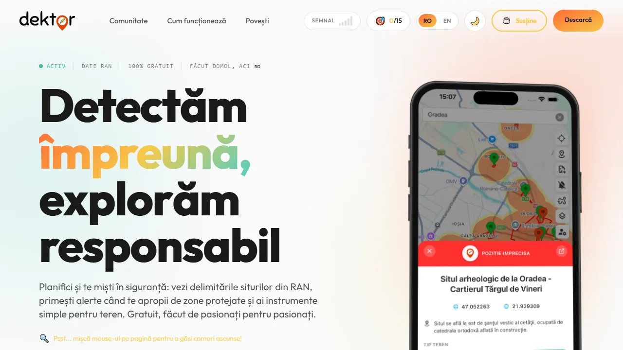 dektor.app - Free Metal Detector Tool for Romanian Community screenshot