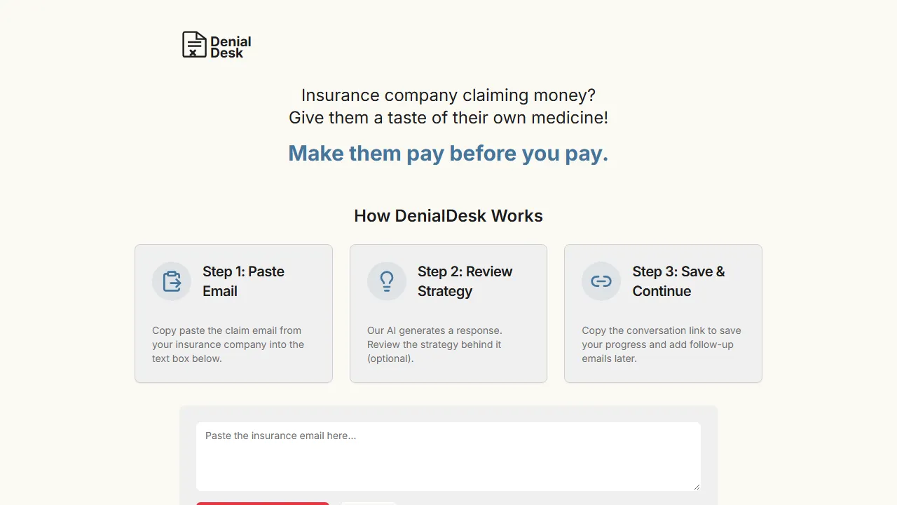 denialdesk.app - AI Insurance Claim Assistance to Get Paid screenshot