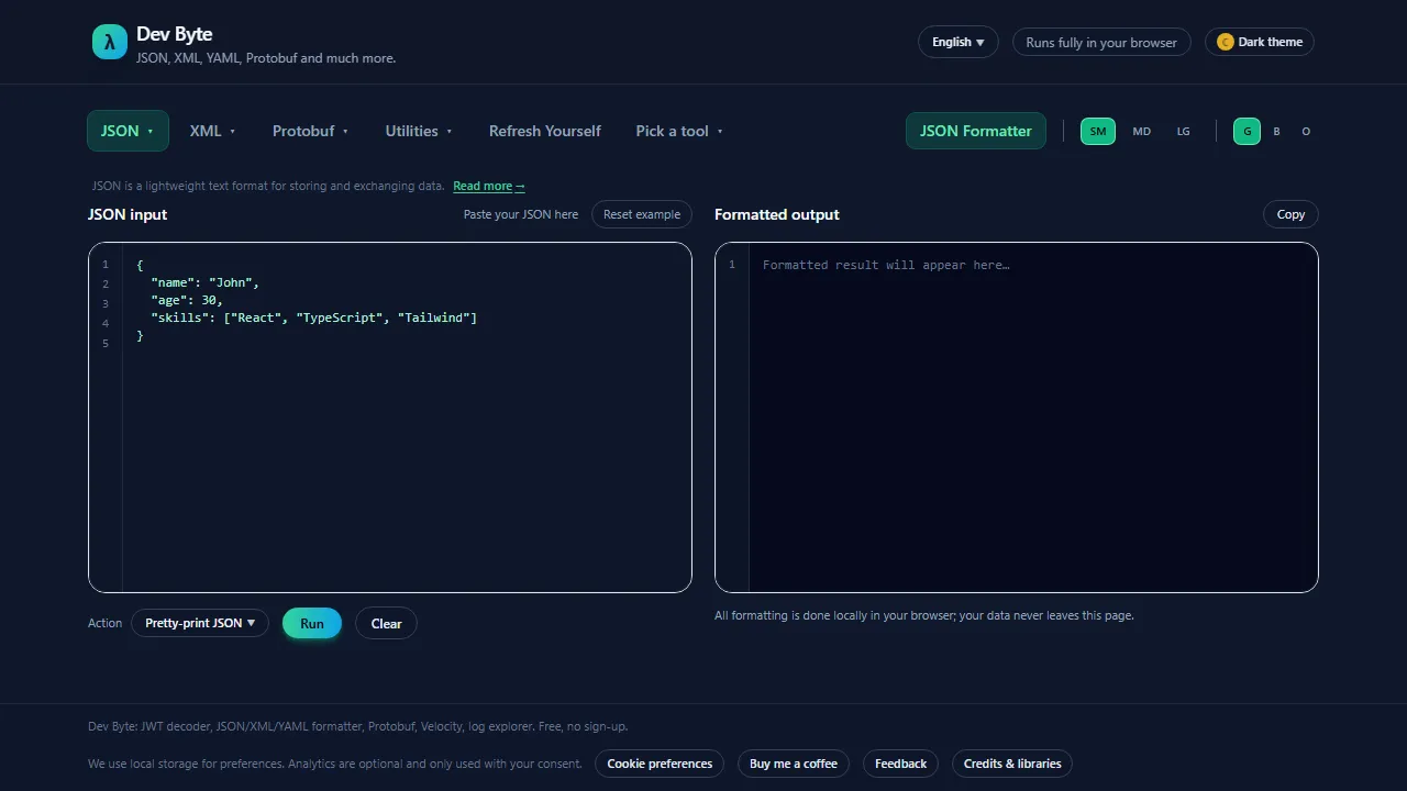 devbyte.co.in - Free Online Developer Tools Suite screenshot