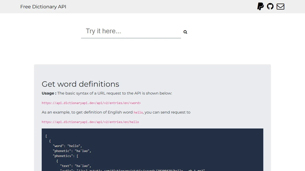 dictionaryapi.dev - Free Dictionary API for Developers screenshot