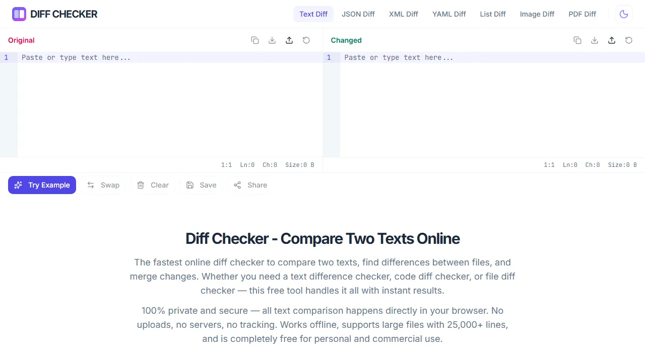 diffchecker.dev - Free Online Diff Checker Software screenshot