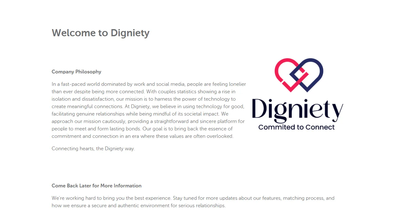 digniety.com - Platform for Interpersonal Connection and Relationships screenshot