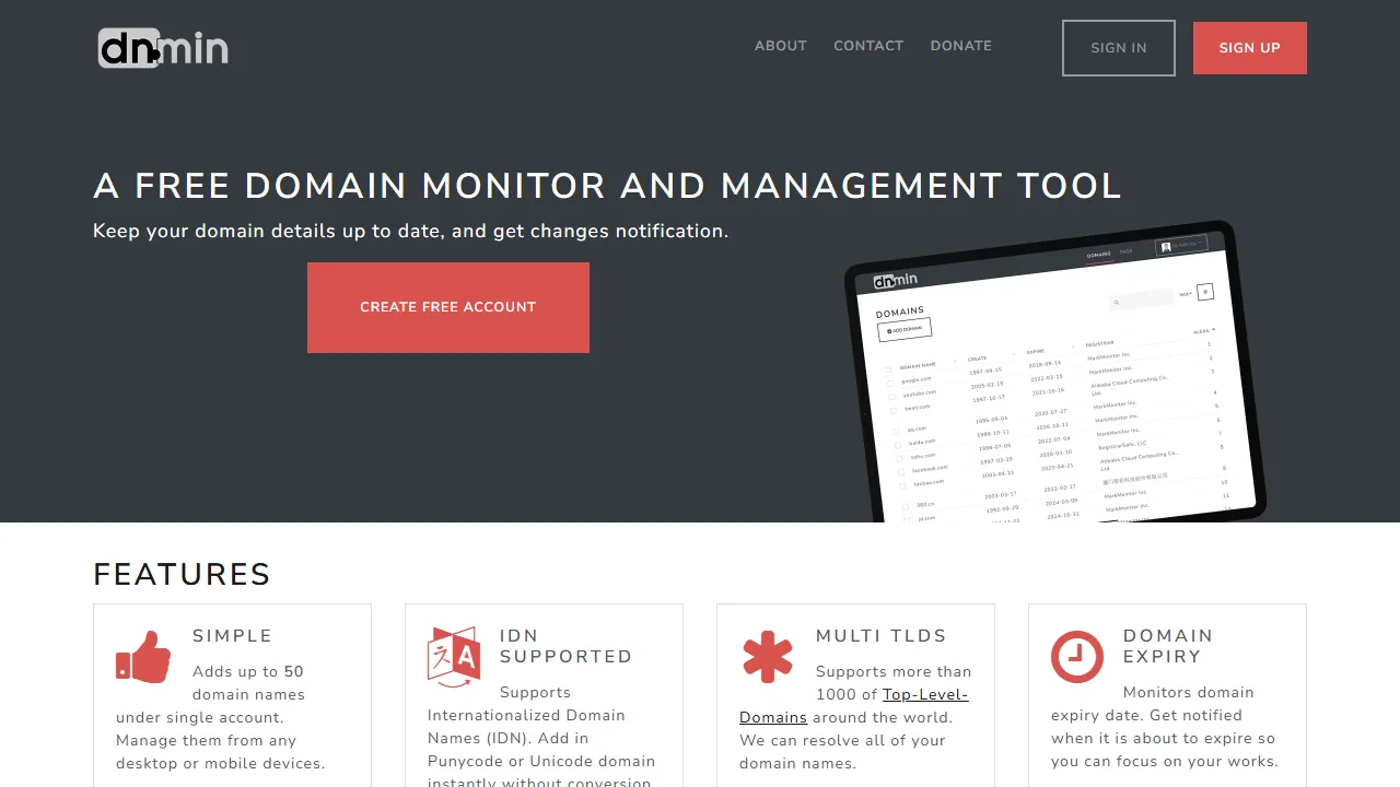 dnmin.com - Free Domain Name Management Services Tool screenshot