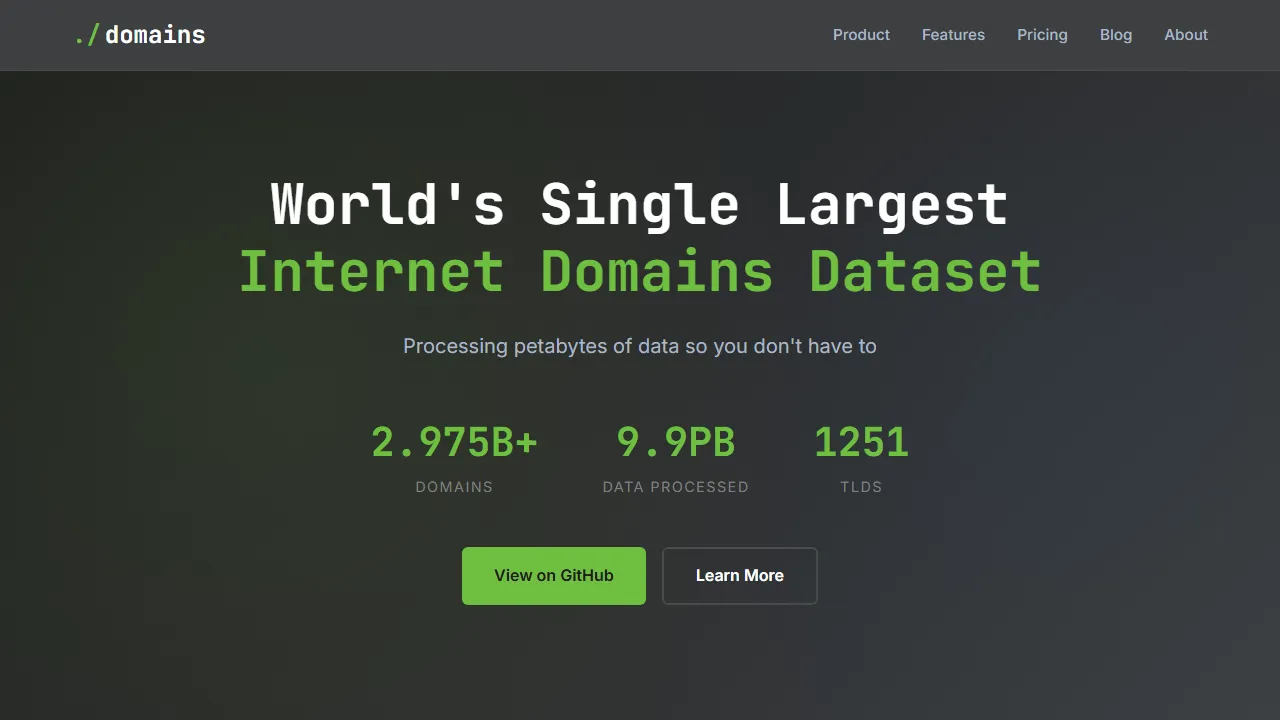 domainsproject.org - Big Domain Data Set and Domain Database screenshot