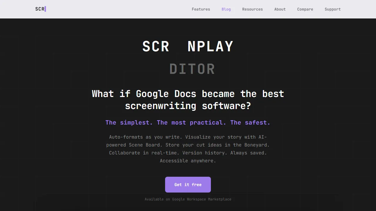 dreamscene.eu - Free Screenplay Formatting Tool for Google screenshot