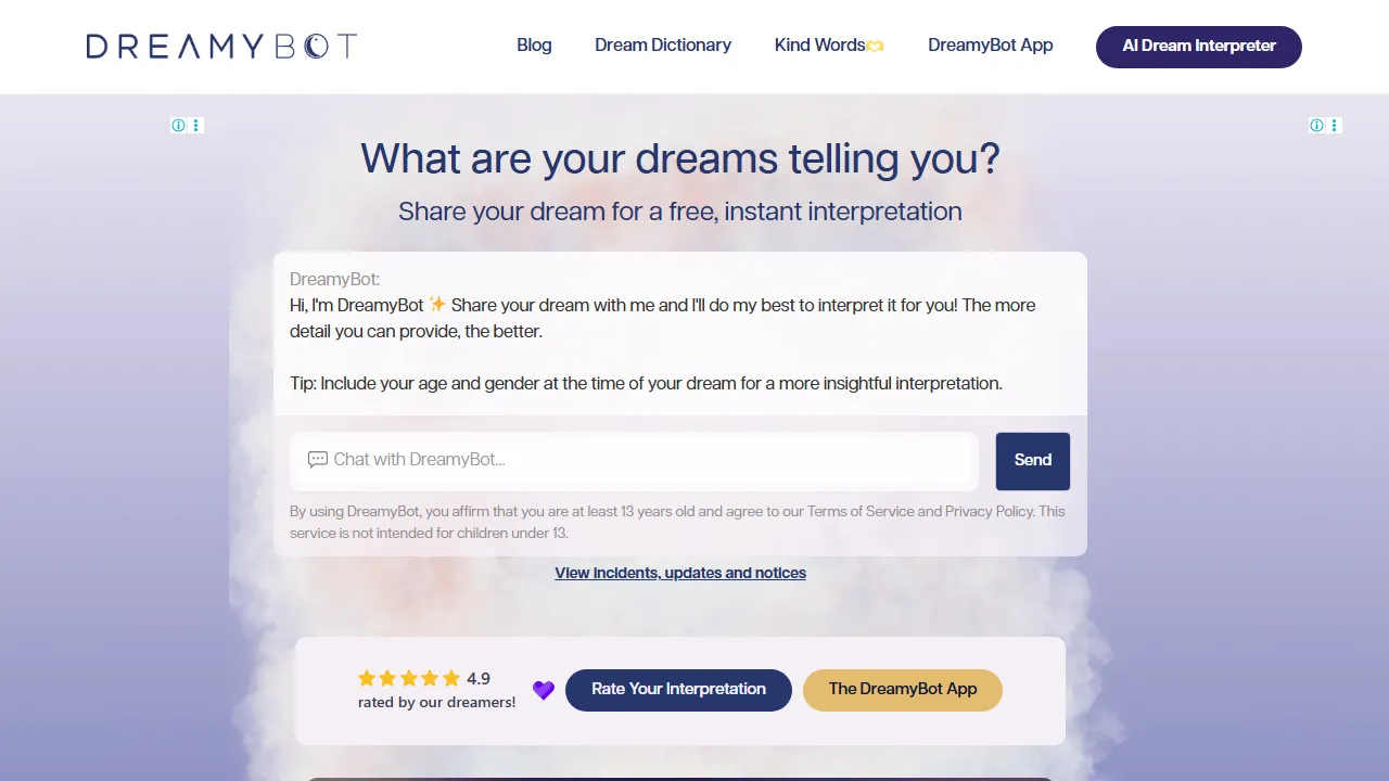 dreamybot.com - Free Dream Analysis and Interpretation Tool screenshot