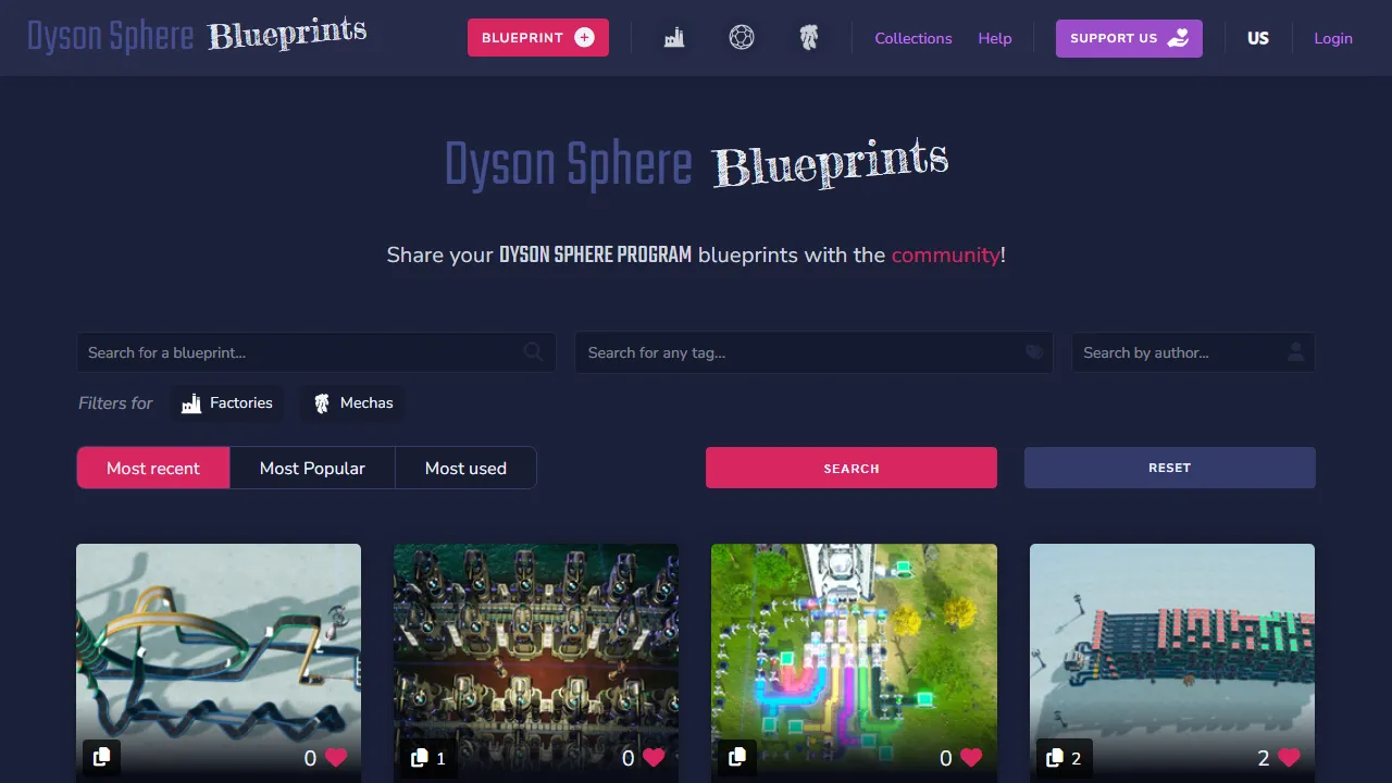 dysonsphereblueprints.com - Developer Project Hosting and Maintenance Support screenshot