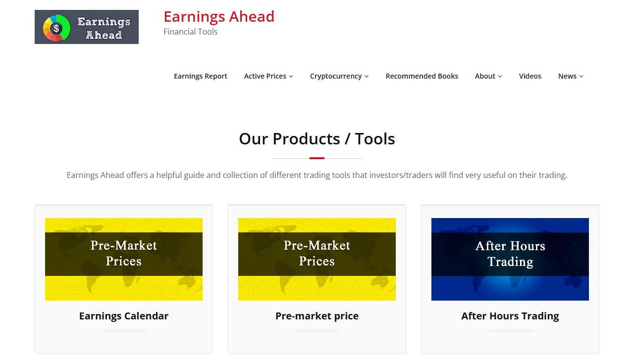 earningsahead.com - Dow Stock Chart and Market Research Tools screenshot
