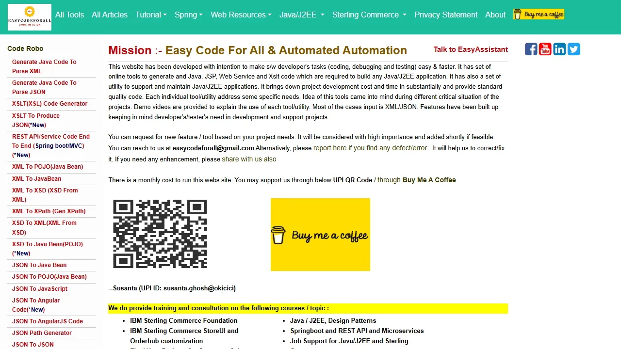 easycodeforall.com - Free Online Oracle Developer Tools and IDEs screenshot