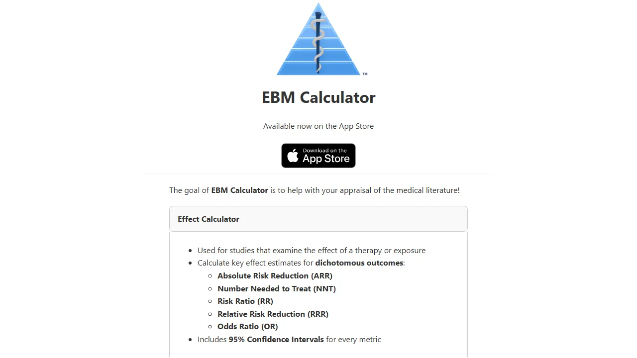 ebmcalculator.com - Evidence Based Medical Drug Calculator screenshot