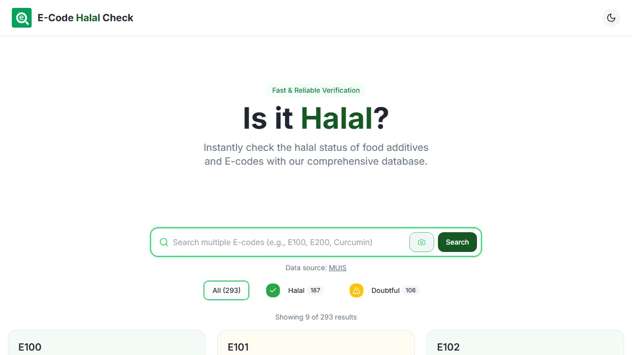 ecodehalalcheck.com - Free Online Halal Food Checker Tool screenshot