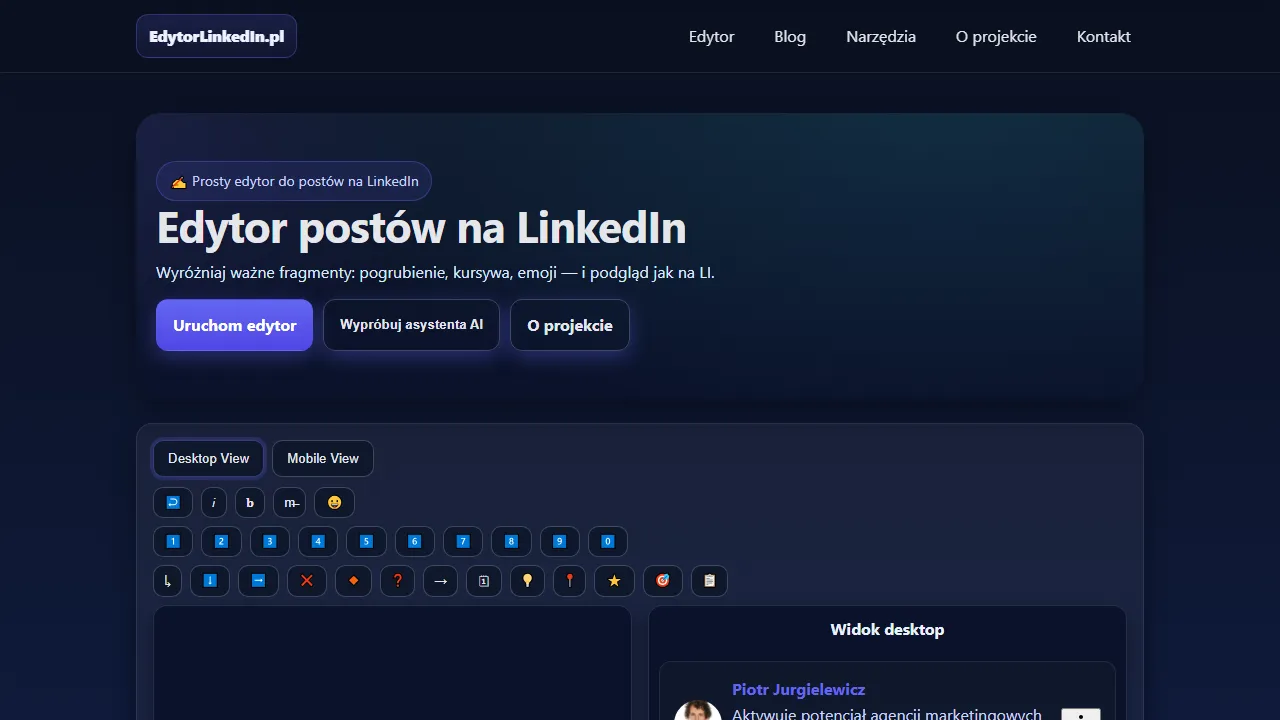 edytorlinkedin.pl - Free LinkedIn Post Editor for Professionals screenshot