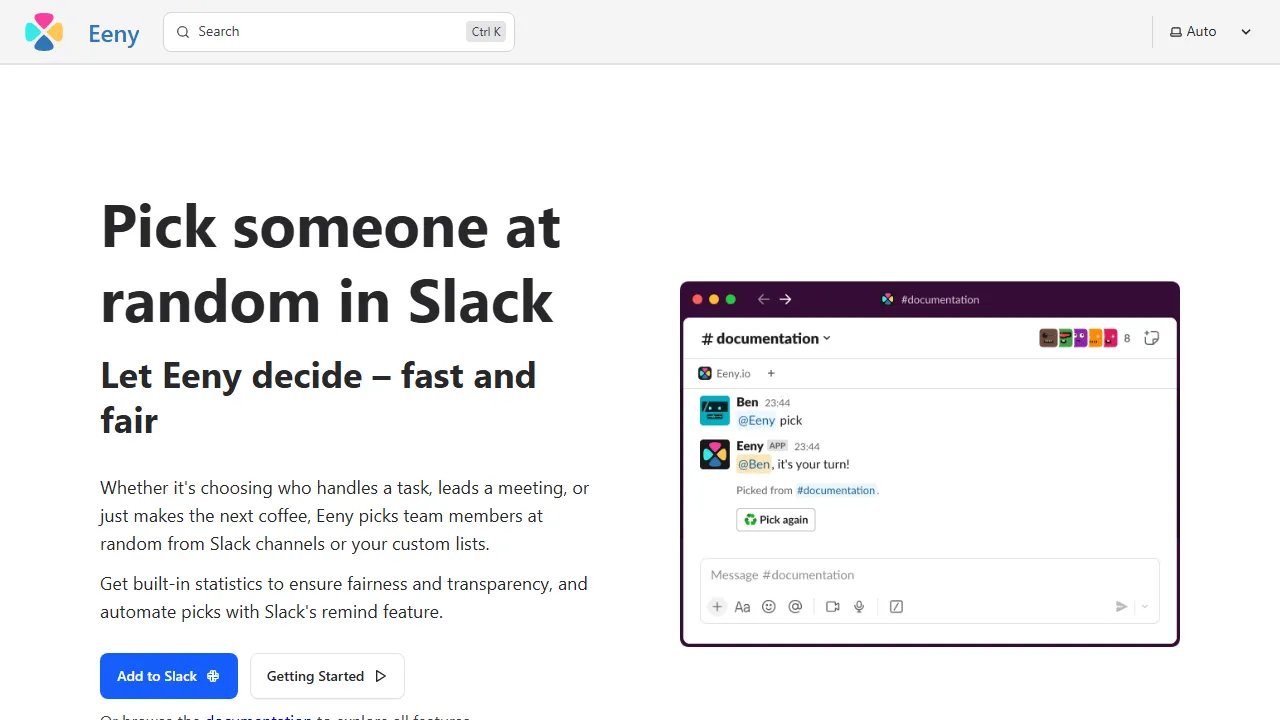 eeny.io - Random User Picker Slack Bot screenshot
