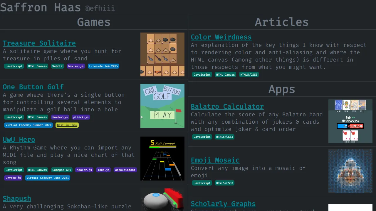 efhiii.github.io - For Web App and Game Development screenshot