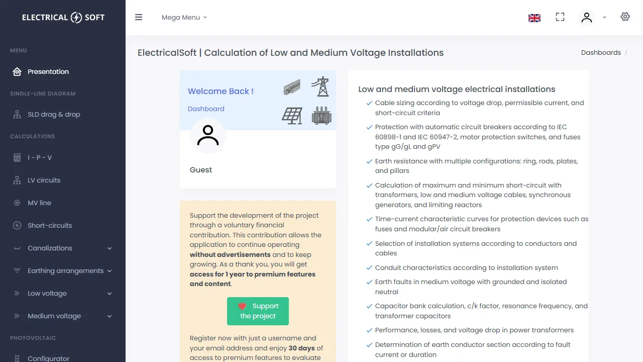 electricalsoft.com - Electrical Diagram Maker for Engineers and Electricians screenshot