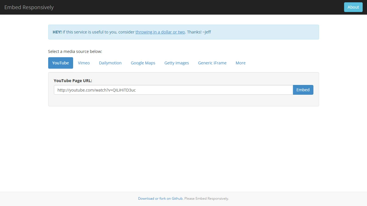 embedresponsively.com - Free Embed Code Generator Tool screenshot