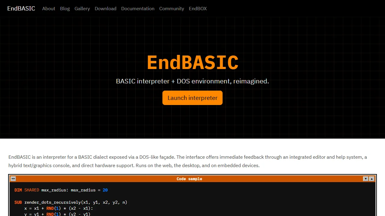 endbasic.dev - EndBOX - Programming Learning Computer screenshot
