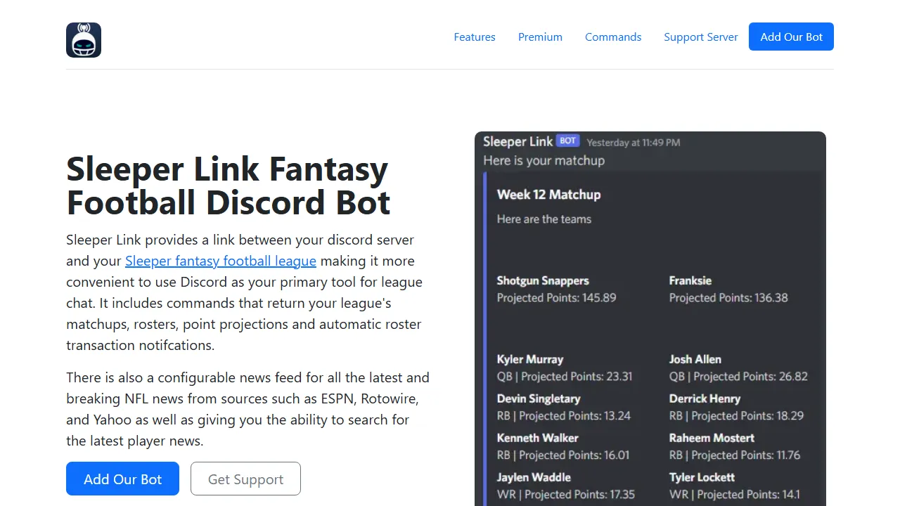 evildrporkchop.github.io - Fantasy Football Discord Bot screenshot