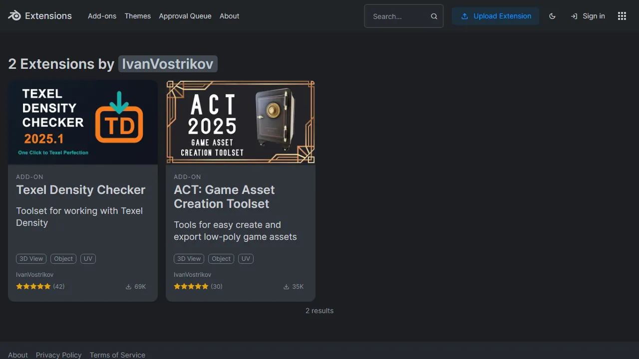 extensions.blender.org - Free Blender 3D Addons for Game Development screenshot
